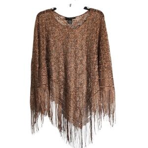 Boho Fringe Brown Women's Sweater Poncho